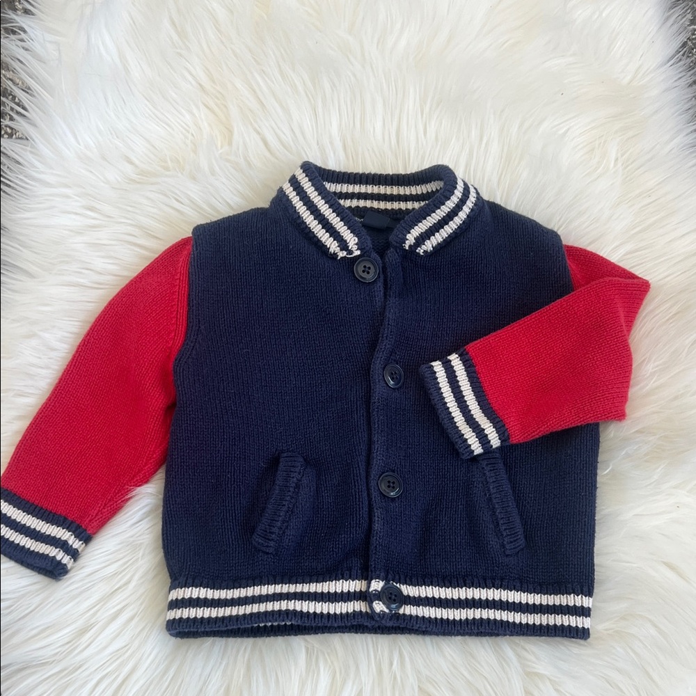 GAP Navy and Red Button-Up Cardigan